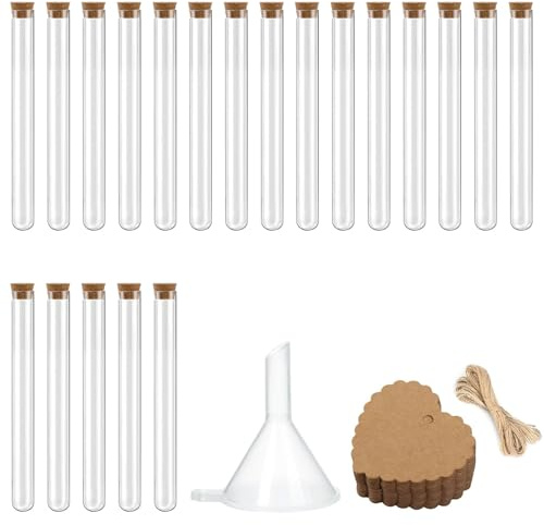 Tube a Essai Plastique,Tube Plastique Transparent,Bouteille Sensorielle,Tubes à Essai avec Bouchons en Liège,Tubes à Essais de Laboratoire,pour Liquides,Bonbons,épices,Bricolage,Décoration,20 Pcs