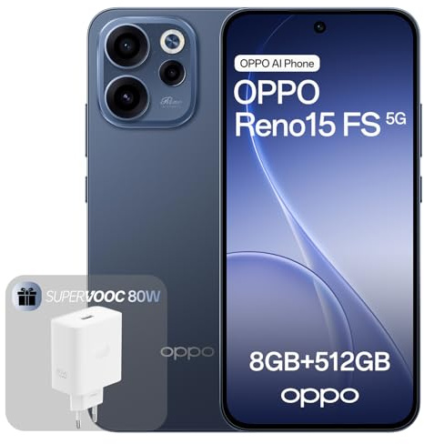 OPPO Reno15 FS 5G Unlocked Smartphone, 8+512GB, 50MP FOV 100° Ultra-Wide Selfie Camera, 6.57 120Hz Display, AI Portrait Glow, 6500mAh Battery, IP69, Twilight Blue (Include 80W SUPERVOOC Charger)