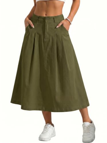 GRECERELLE Falda larga de verano para mujer, línea A, falda de verano, elegante, falda de trabajo, maxifalda de playa, con bolsillo, botones