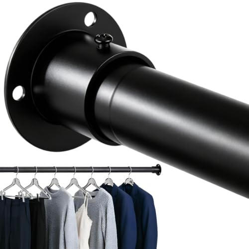 Tringle à Vêtements Télescopique 43–133 CM, Métal Noir Barre Penderie Extensible pour Armoires, Salles de Bains, Buanderies et Camping-Cars, Diamètre 3.3 CM