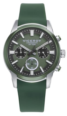 Viceroy Reloj Hombre Analógico de Acero - Acabado Bitono - 40 mm - Movimiento de Cuarzo - Cronógrafo - Esfera Verde - Sumergible 10 ATM - Colección Abraham Mateo – 401505-67