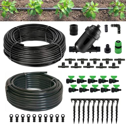 Kit Irrigazione Orto Ala Gocciolante 100 Mq Distanza Goccia ogni 30 Cm Impianto Completo raccordi e Filtro Per Giardino