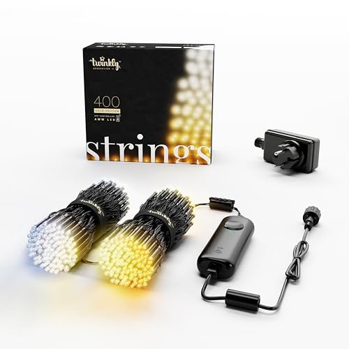 Twinkly Strings 400 LED Weiß, LED-Lichterkette für Draußen und Drinnen, LED-Lichter von Warm bis Kalt, Kompatibel mit Alexa und Google Home, IP44, App-Steuerung, Schwarzes Kabel, 32m