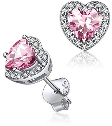 ChicSilver 925 Plata Pendiente Corazón Circonita Mujer Arete Romántico Amor | Material Plata de Ley Piedras Brillantes de 12 Colores de Nacimiento Regalo Cumpleaños Valentín Joyería Delicada