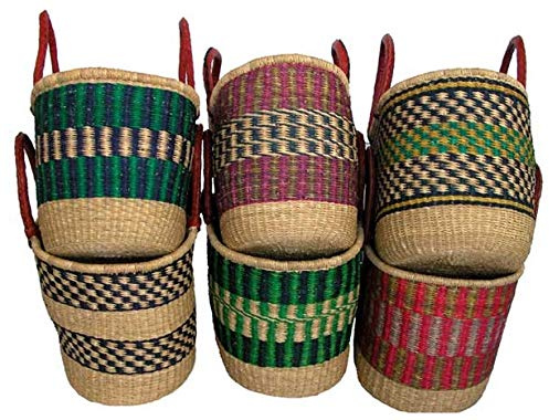 Ghana African Handmade woven Oval Picnic shopping Baskets (Multiple Colors) 1 EA