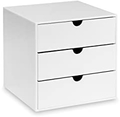 OSCO Cube en plastique blanc brillant, 3 tiroirs, pas de format A4, rangement de petits articles, boîte à maquillage, boîte à bijoux, organisateur compact, blanc, 16,5 x 16,5 x 16,5 cm
