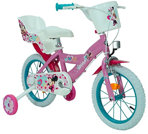 Huffy Disney Minnie Mouse - Bicicleta para niñas de 4 a 6 años + estabilizadores