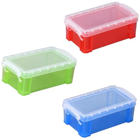 Dtlecyj Small Plastic Storage Box with Lid 3 Pcs Clear Plastic Storage Boxes with Snap Stackable Containers for Desk Storage Bedroom Family