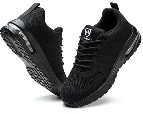 SOGETCH Steel Toe Shoes for Men Women Lightweight Comfortable Work Shoes Indestructible Slip Resistant Safety Shoes for Construction Black 11 US Women/9.5 US Men CN 42