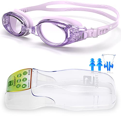 ZABERT Damen Schwimmbrille, Schwimmbrillen für Damen Frauen Erwachsene Kinder Mädchen 8+ Schwimmen Brille Antibeschlag UV Schutz Groß Triathlons Schwimmbrille Lila Purple Pink Rosa