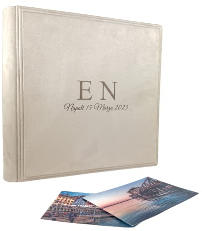 Album Fotografico artigianale elegante in Tessuto Alcantara, Personalizzabile con Incisione. Ideale per Matrimonio, Comunione, Battesimo, Qualsiasi Evento (Aorio)