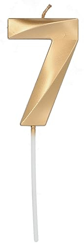Folat 24237 Numéro Glamour Chiffre 7 Doré Métallique-Bougies décoration de D'anniversaire, Happy Birthday, Anniversaires, Gâteau de Mariage, Gold