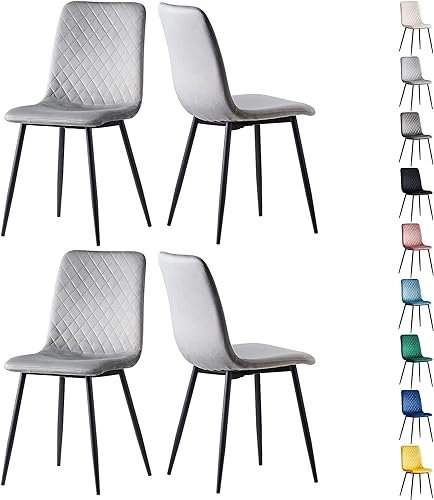 mcc direct Set mit 4 Designer Esszimmerstühlen aus Samtstoff, Metallbeine, Lexi-Stühle (Hellgrau)