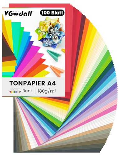 VGOODALL 100 Blatt Tonpapier A4, Farbigen Kopierpapier 30 Farben Bastelkarton TonPapier 21 x 29,7cm für DIY Kunst Handwerk Drucken Skizzieren