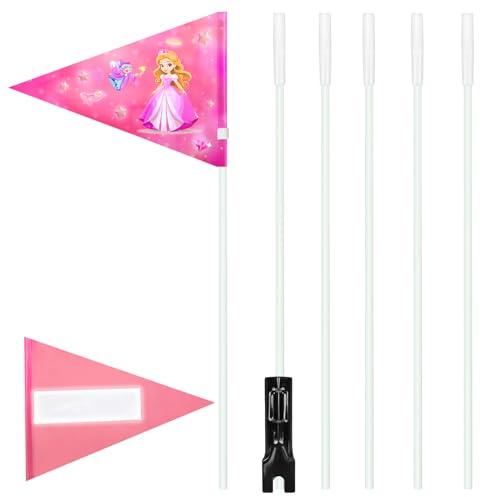 IMPPTE Fahrradwimpel Prinzessin 180cm Sicherheitswimpel Kinder Fahrrad Fahne Abnehmbar mit Befestigungswinkel für Kinderfahrrad Zubehör Mädchen