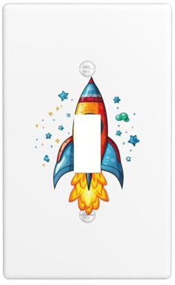 Rocket Clipart Space Ship Print Light Switch Cover, Decor Single Toggle Switchcover For Kitchen, Bedroom Wall Plate