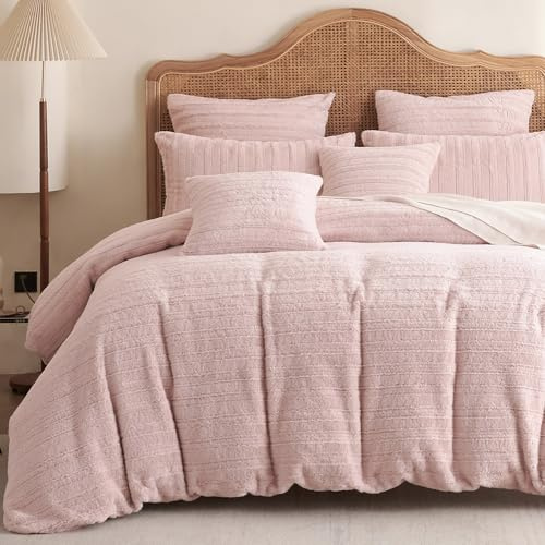 Michorinee Plüsch Bettwäsche 135x200 Winter Flauschig Biber Bettbezug mit Reißverschluss Rosa Warme Fleece Winterbettwäsche Set und Kissenbezug 80x80 cm
