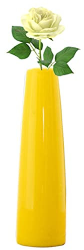 Jarrón de cerámica cónico de 16 cm de alto, color amarillo, jarrón cónico para mesa, pequeño jarrón de cuello estrecho para el hogar, mesa de boda, dormitorio, sala de estar, escritorio de oficina
