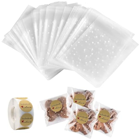 200 PCS Self Adhesive Cookie Bags, Cellophane Bags Clear Self-Adhesive