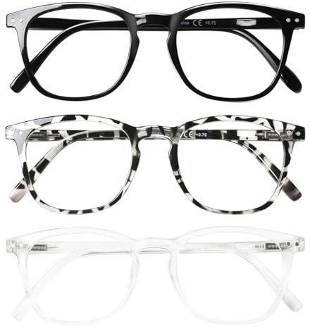 COJWIS Lesebrille 3er Pack Herren Damen Brille Runder Rahmen Blaulichtfilter Federscharnier Leser Schwarz/Schildpat Brillen (Schwarz Schildpatt Durchsichtig, 0.75, x)
