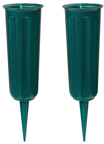 2 pieces Grave Vases with Spikes, Plastic Flower Holder for Cemetery, Flower Vase Grave Decorations for Cemetery Headstone Graveside (Green 2PCS)