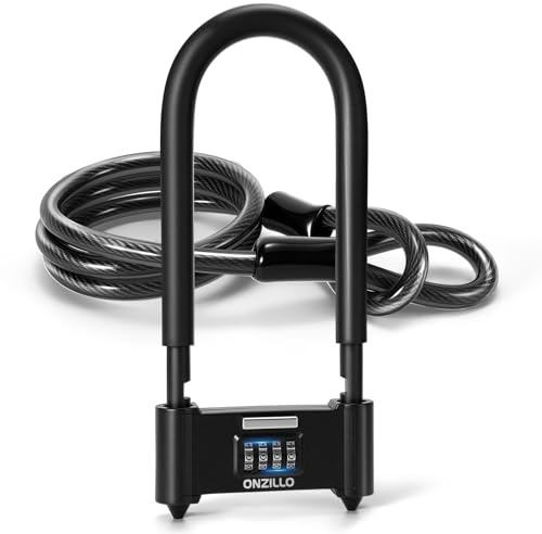 ONZILLO Bike Lock, Heavy Duty Bicycle Locks Anti Theft with Security Steel Cable, 4-Digit Resettable Combination U Lock 16.5mm Shackle, Combo Long Bike U Lock Keyless for Bike MTB Road Outdoor & Door