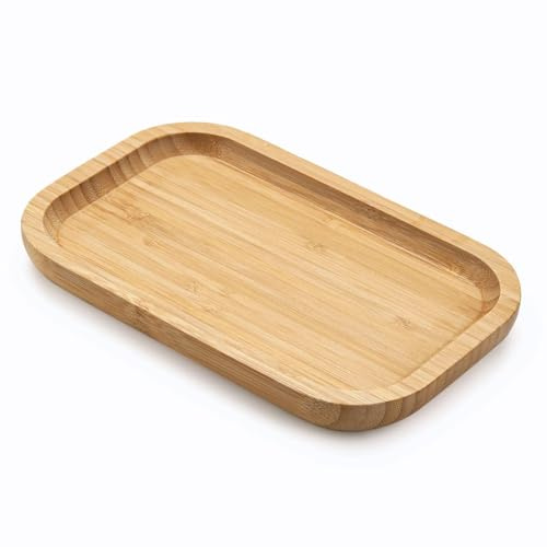 1 st bambusbricka rektangulär, 25 x 14 x 2 cm serveringsbricka av trä för kök, badrum, sminkbord och kosmetika, multifunktionellt bambus underlägg och organizer för suckulenter, toaletttankbricka med