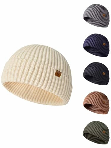 Joligiao Beanie mössa herr vinter unisex varm vintermössa merinomössa mjuk fiskarmössa retro klassisk ullmössa termohatt dam och herr stretchig stickad mössa vindtät sjömansmössa, Beige, one size