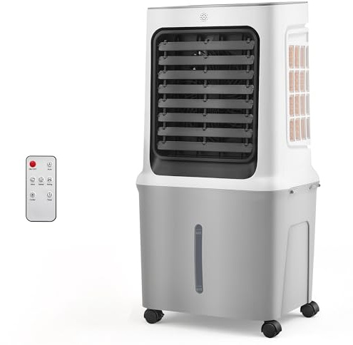 POWIFY 10.6 Gal Evaporative Air Cooler, 3000 CFM Swamp Cooler with 4 Ice Packs, 12H Timer, 3 Speeds & 3 Modes, 35 Portable Fast Cooling Fan for Patio, Bedroom, Garage, Backyard