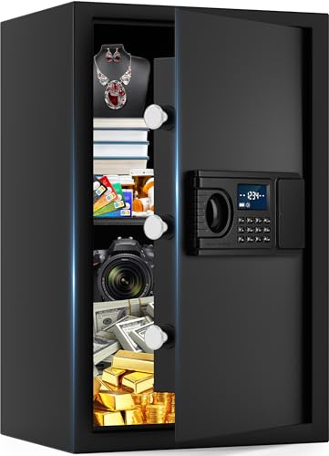 Fireproof Safe Box, Safes for Home Use Fire and Water Proof, 1.9 Cuft Large Security Fire Safe Box With LCD Digital Keypad, Smart Alert, Hidden Code For Money Valuables 12.2D * 13.7W * 19.6H