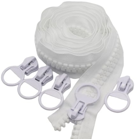 YaHoGa #20 Super Large Zip Endless 4.5 Metres Zip Endless Zip Plastic + 5 Nonlock Zippers (White 4.5 M)