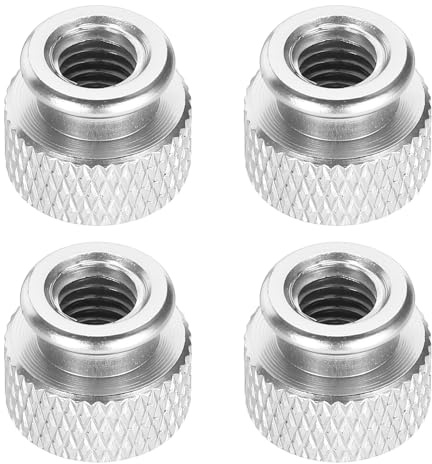 sourcing map 4pcs Knurled Thumb Nut, M6 12mm OD 10mm Height 6061 Anodized Aluminium Alloy Hand Screw Nut, Metal Chassis Screw for Machinery, DIY Assembly, Electronics, Bright Silver