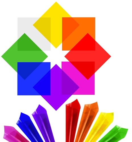 120 Sheets Coloured Cellophane Sheets, 8 Colors Lighting Gels, 7.5x7.5 Inch | Clear Coloured Acetate Sheets, Colourful Plastic Wrapping for Christmas, Valentine's Day, Party, and DIY Crafts