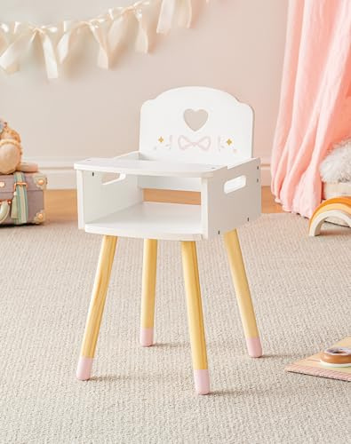 ROBOTIME Puppenhochstuhl aus Holz mit Fütterungstablett, Rosa