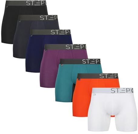 STEP ONE Bamboo Boxers Mens 7 Pack, Anti Chafing Underwear with 3D Pouch, Breathable Moisture Wicking Boxer Shorts for Men, No Ride Up Boxers for Sports & Daily Comfort Multicolor 2XL