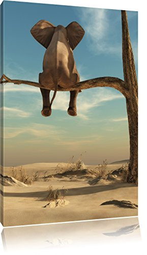 Pixxprint Elefant auf einem AST in der Wüste, Größe: 120x80cm, Leinwandbild, fertig gespannt, Wandbild, Dekoration, Kunstdruck, kein Poster