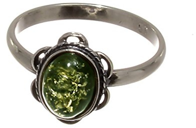 Sterling Silver and Baltic Green Amber Adult Ring Brittany- size 7.5