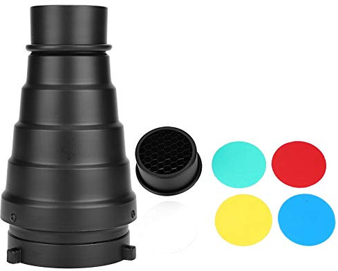 Aluminium Alloy Conical Snoot for Studio Strobe Lights-Includes Honeycomb Grid & 5 Color Filters Compatible with Monolight Flash Systems Professional Photography Lighting Modifier Kit