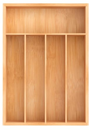 Unibambou Bamboo Utensil Drawer Organizer, Kitchen Organizer for Flatware Cutlery, Silverware Tray for Drawer (5 Slots, Natural)