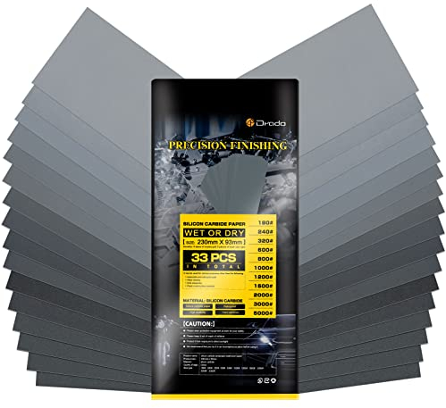 Noosverl 33 piezas de papel de lija abrasivo de grado 11 180/240/320/600/800/1000/1200/1500/2000/3000/5000-95mm*230mm surtido de papel