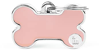 MyFamily Medaglietta per Cane Personalizzata Made in Italy, Osso Piccolo Rosa, Targhetta Cane con Incisione Gratis, Smaltata a Mano in Metallo, Collezione Basic Handmade, 29x20 mm