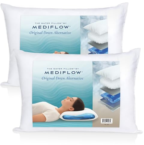 Mediflow Down Alternative Water Pillow – Adjustable for Neck Pain Relief, for Side, Back, and Stomach Sleepers, The Original Inventor of The Water Pillow, (Twin Pack)