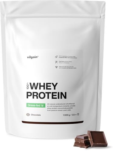 Vilgain® Whey Protein Powder, Grass Fed | 100% Pure Whey Protein Powder | Fast Muscle Recovery and Building | Natural Taste | Premium Quality Powder (1000g, Chocolate)