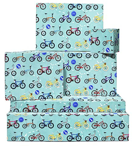 Carta da regalo blu - 6 fogli di carta da regalo - Bicicletta bici - Ciclista - Per uomo donna bambini - Viene fornito con adesivi divertenti - Riciclabile - Di Central 23