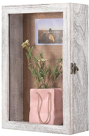 11x17 Extra Deep Shadow Box, Exterior Depth 5in Shadow Boxes Display Cases for Flowers Bouquet Wedding Pictures Photos and Keepsake(Distressed White)
