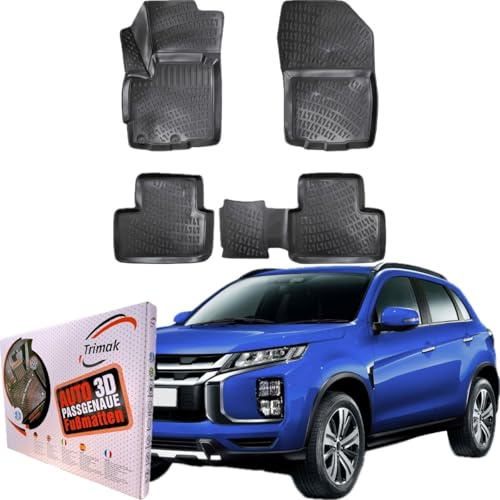 Trimak Passgenau 3D Fussmatten Auto Kompatibel mit Mitsubishi ASX 1 Gen 2010-2022 Auto Zubehör 1. und 2. Reihe Gummimatten Autos TPE Allwetter Geruchlos rutschfest Vorne & Hinten Schwarz