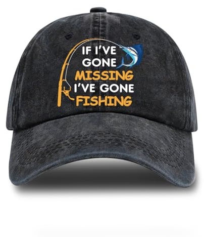 rofiowa If I've Gone Missing I've Gone Fishing Adjustable Vintage Washed Cotton Baseball Cap, Funny Retro Trucker Hat for Men Grandpa Dad Fishing Lover, Retirement Birthday Gift for Fisherman