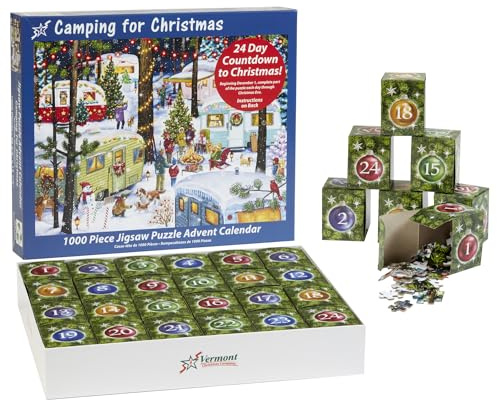 Jigsaw Puzzle Advent Calendar 1000 Pieces - Camping for Christmas by Vermont Christmas Company - Jigsaw Puzzles for Adults & Families - Count Down to Christmas Advent Calendars