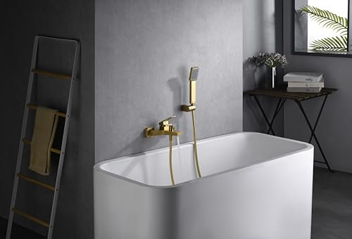 MICE - Rubinetteria monocomando per vasca e doccia, set di rubinetto e soffione per vasca, miscelatore monocomando per vasca da bagno con doccia a mano oro spazzolato BDAR025-4OC