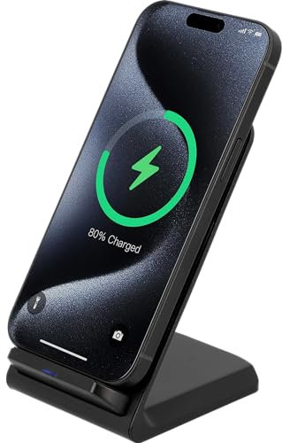 15W Wireless Charger Stand, USB-C, lumière LED, Charge Rapide, adapté aux appareils Qi, Noir